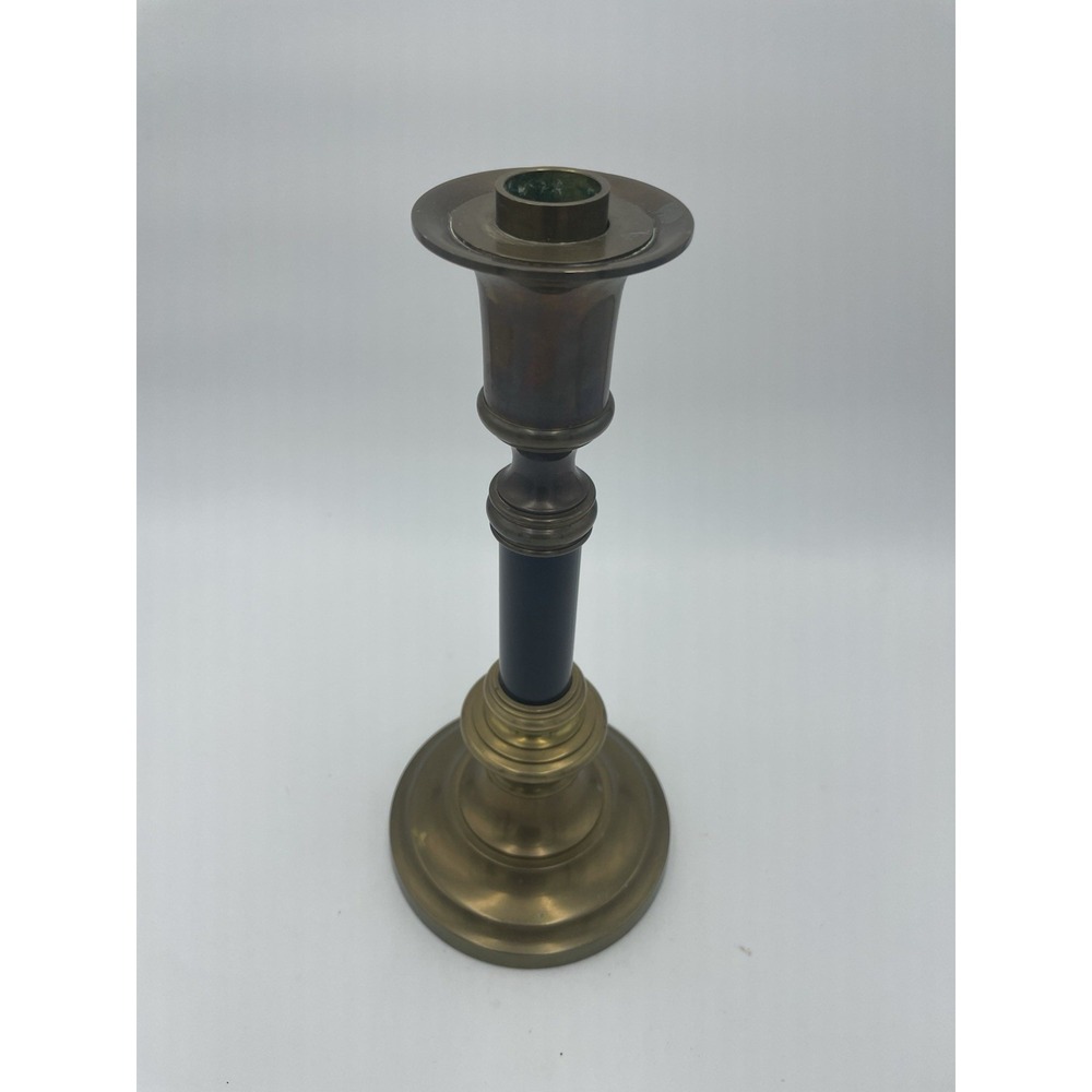 10in Vintage Mid Century Modern  Brass & Black Enamel‎ Taper Candle Stick Holder - Picture 3 of 8